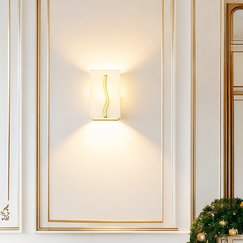 1-Light Armed Wall Sconce Gold Accent with White Faux Marble Pattern
