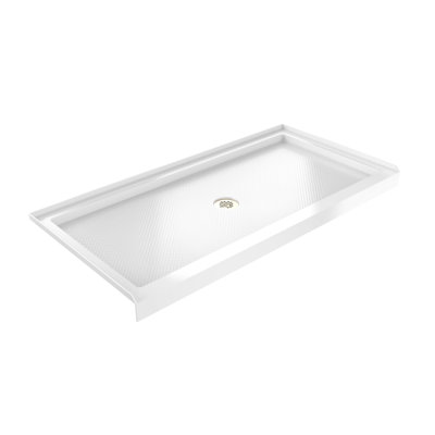 DreamLine SlimLine 36 inch D x 60 inch W x 2 3/4 inch H Single Threshold White Alcove Shower Base with 2 inch Polished Brass Center Round Drain