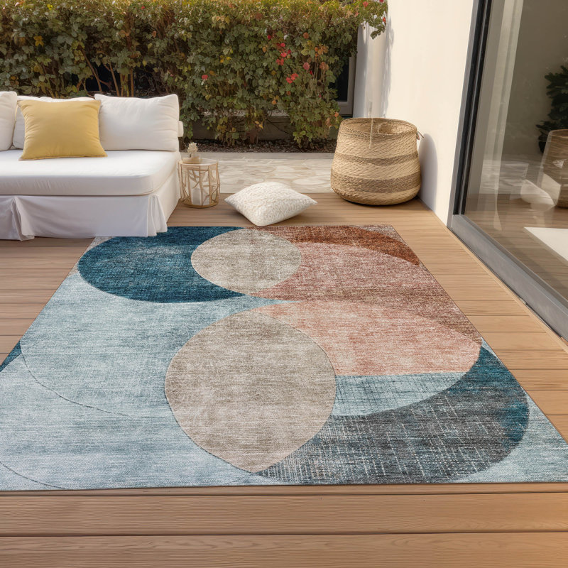 Machine Washable Indoor/Outdoor Cicel ACN1140 Rust Rug, Rectangle 10' x 14'