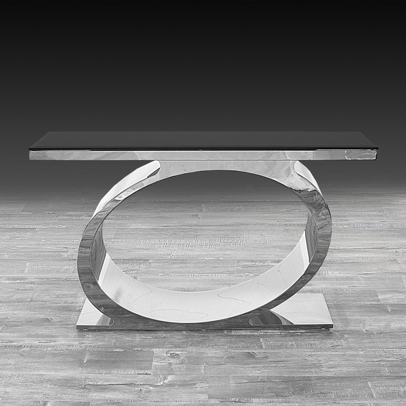 55'' Glass Top Console Table, 32" H x 55" W x 18" D, Black/Silver