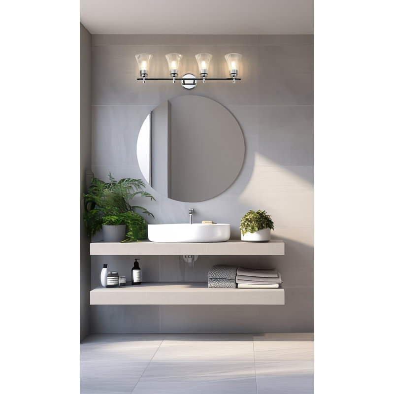 Coiffeuse Maston, H 10 po x l 32 po x P 6,75 po, Chrome chrome, Quatre lumières