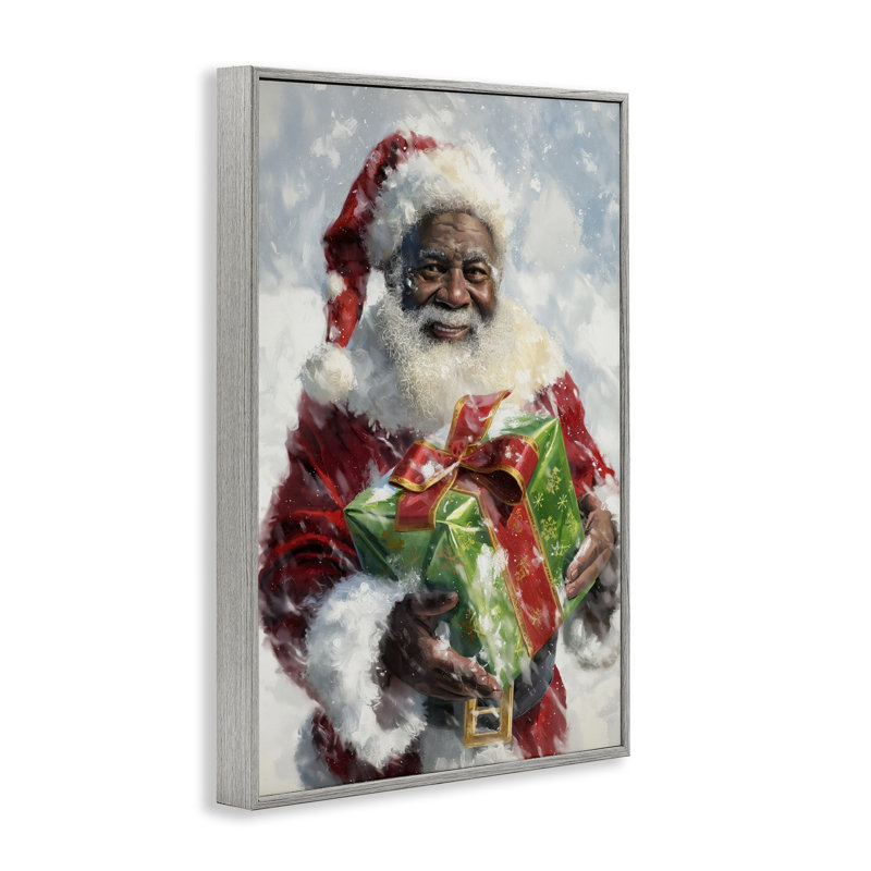 «Santa Claus & Gift», estampe numérique encadrée par Imagine It Images, Estampe numérique Farmhouse, H 18 po x l 12 po