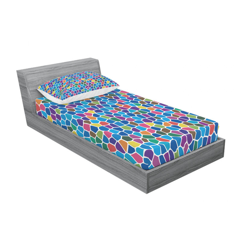 Microfiber Geometric Sheet Set, Twin XL Sheet Set with Fitted Sheet, Mosaic Geometric