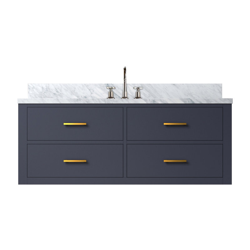 Ensemble de meuble-lavabo simple avec plateau en marbre de Carrare et robinet, Bleu