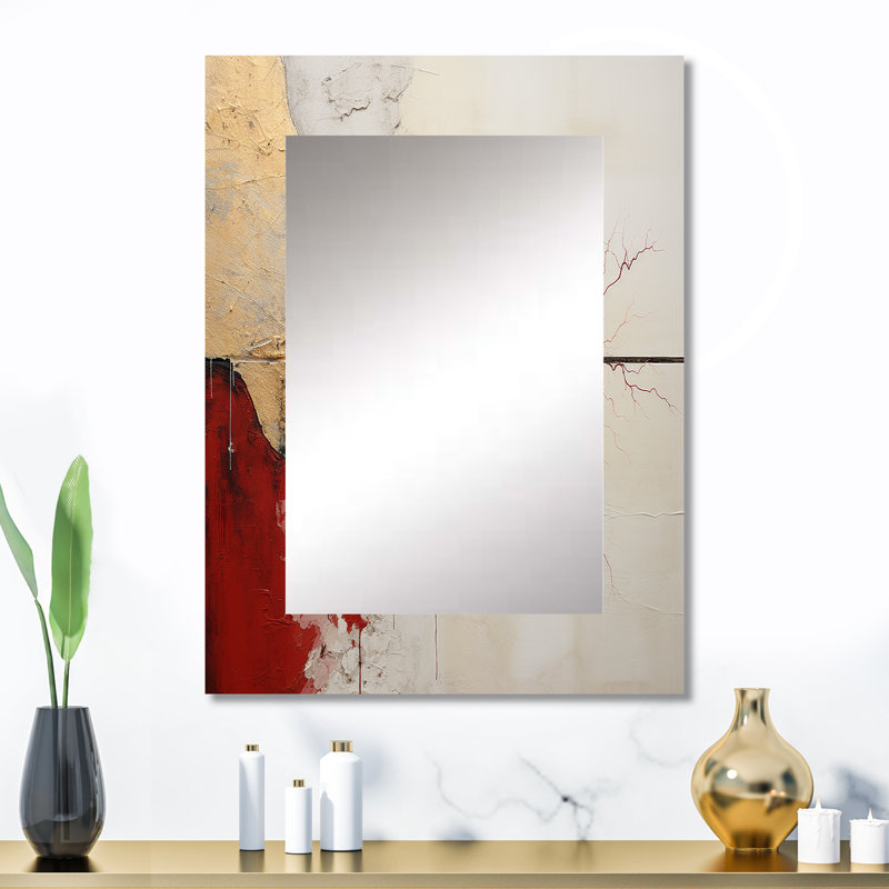 Minimalism Red And Gold Horizon - Abstract Painting Decorative Mirror, Purple Large Wall Mirror, Printed Metal Art, 32" x 24"