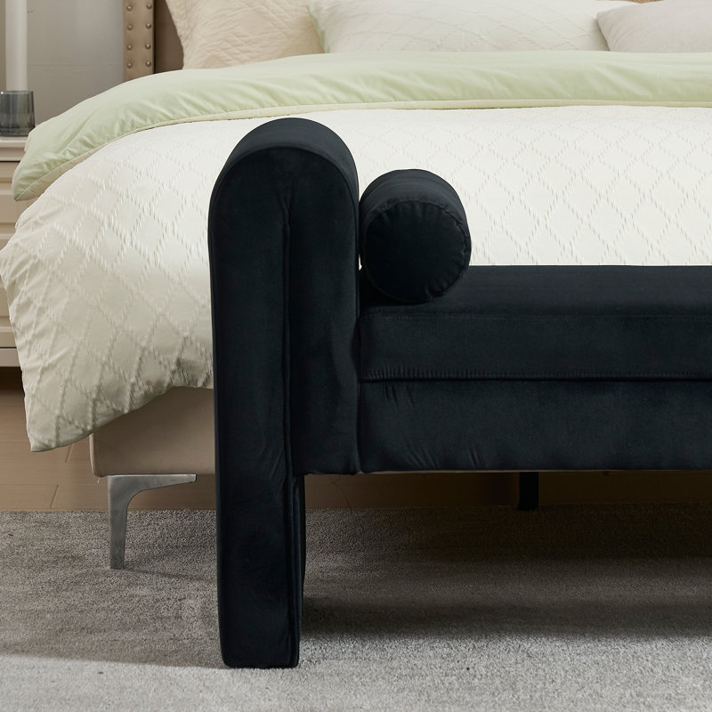Bench for Bedroom End of Bed, 60.5- inch Upholstered Button Tufted Ottoman Bench with Rolled Arms, Button-Tufted Ottoman for Living Room, Entryway