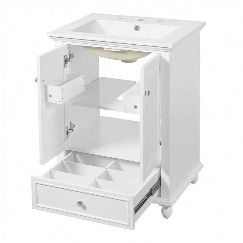 Meuble-lavabo de 24 po avec lavabo en céramique, portes à fermeture en douceur, cloisons de tiroir et rangement spacieux pour des salles de bain élégantes