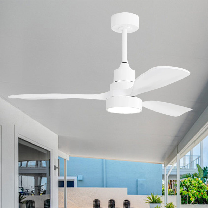 Ventilateur de plafond en bois massif 48 po avec lumières DEL Nicloe, Blanc, Blanc