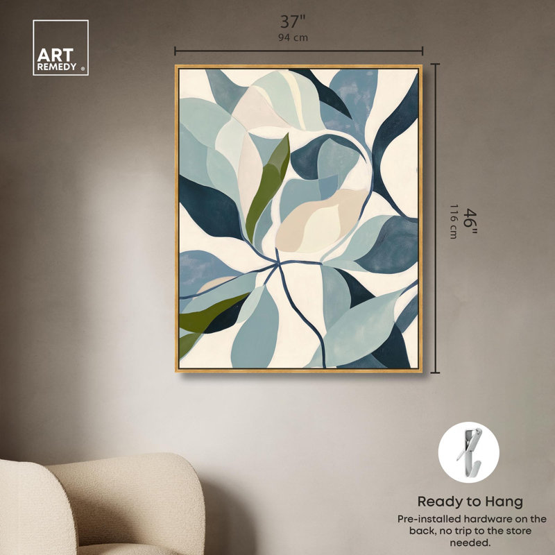 Art floral coloré sur toile tissé Botanicals II par Art Remedy, H 46 po x l 37 po, Cadre flottant doré
