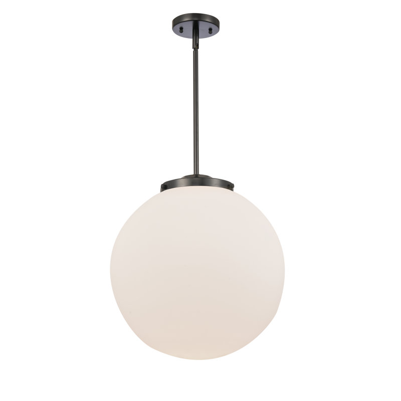 Luminaire suspendu sphère 1 lumière Frederick, Blanc mat, H 17 po x l 16 po x P 16 po, Laiton antique