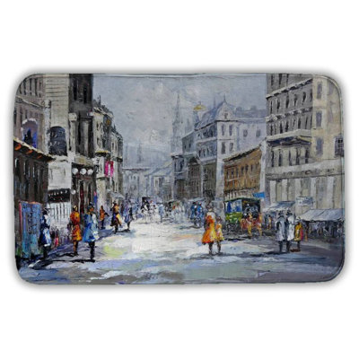 Busy street by a cloudy day Bath Mat with Non-Slip Backing - Quick Dry Memory Foam Bathroom Rug - Absorbent - Modern Plush Spa-Style - Machine Washable