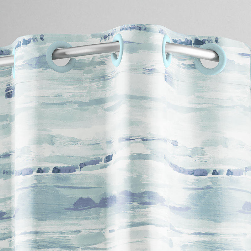 Hookless Faux Silk Shower Curtain with Flex-on Rings and It's a Snap! Fabric Liner with Magnets, 71 In Wide x 74 In Long, Stripe Print