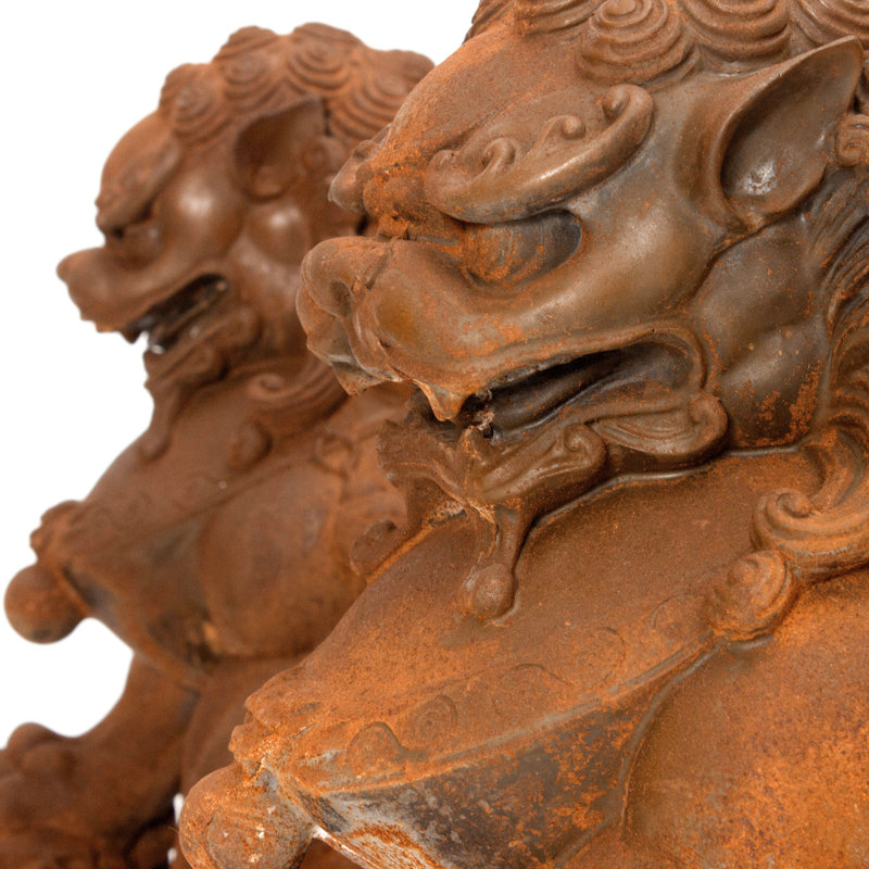 2 Piece Foo Dog Rust Patina Figurine Set