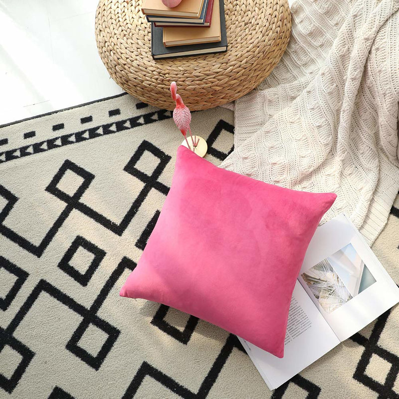 Housse de coussin en velours uni, Rose, H 20 po x l 20 po