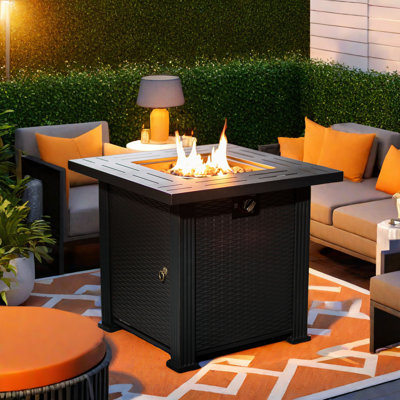 Steel Outdoor Fire Pit Table, Square Propane Fire Pits With Lid & Rocks