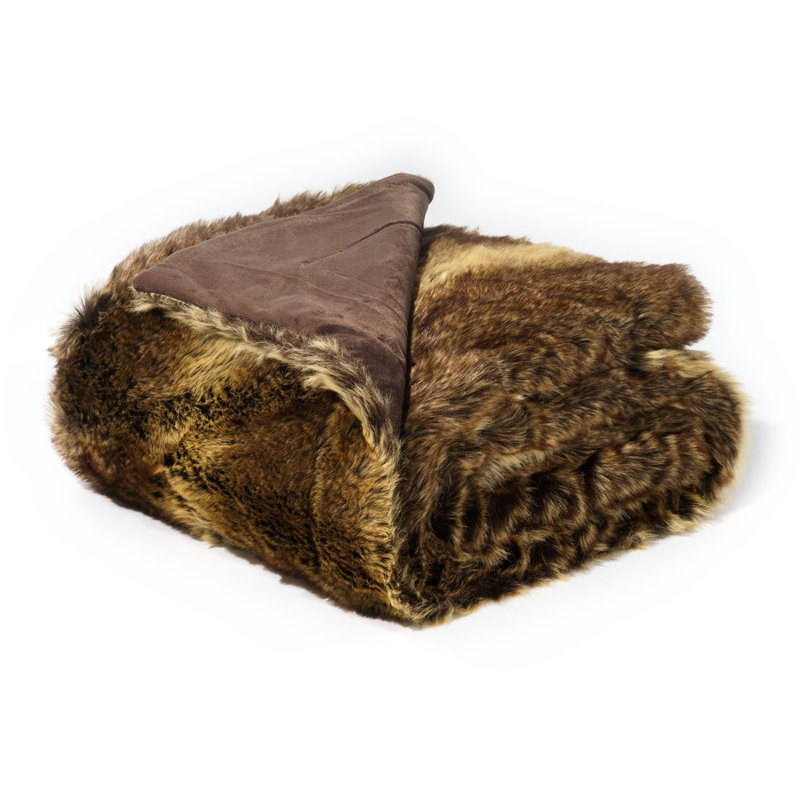 Couverture luxueuse en fausse fourrure, Lit simple, Brun