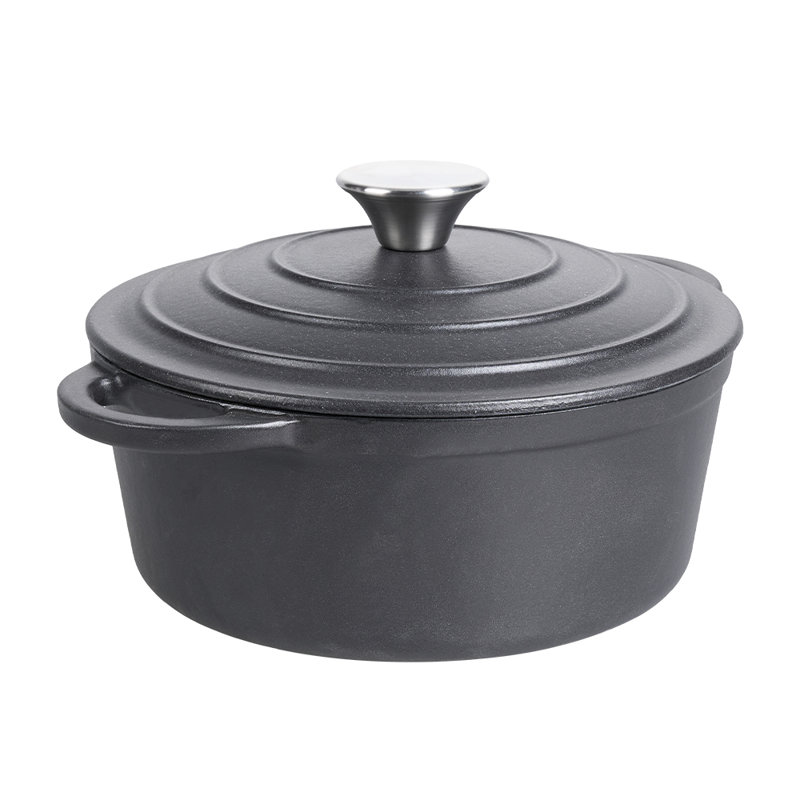 Belfry Kitchen Cast Iron Round Dutch Oven, 28cm, 6L, Black