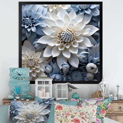 «Blue and White Dahlia Blossom Delight I», reproduction sur toile