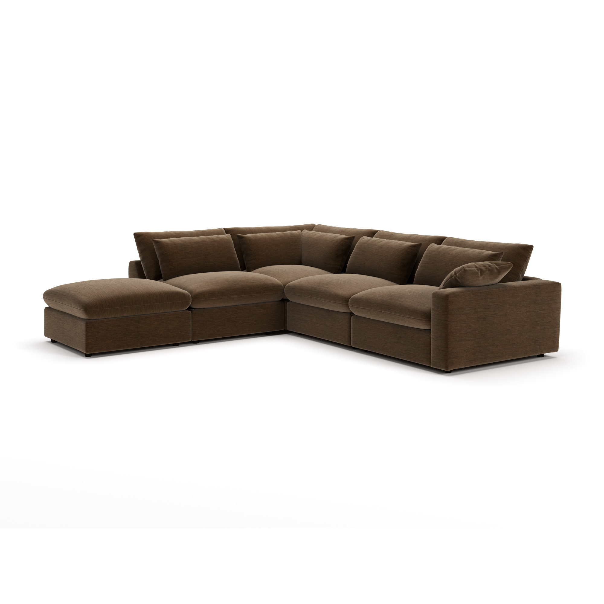 Remy 5-Piece Modular Chaise Sectional, Nave Bark Performance Distressed Velvet, Left Hand Facing