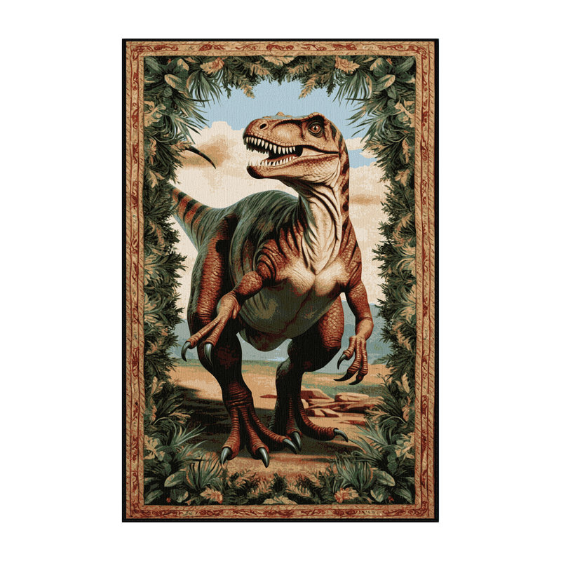Machine Washable Dinosaurs Brown Area Rug, Rectangle 8' x 10'