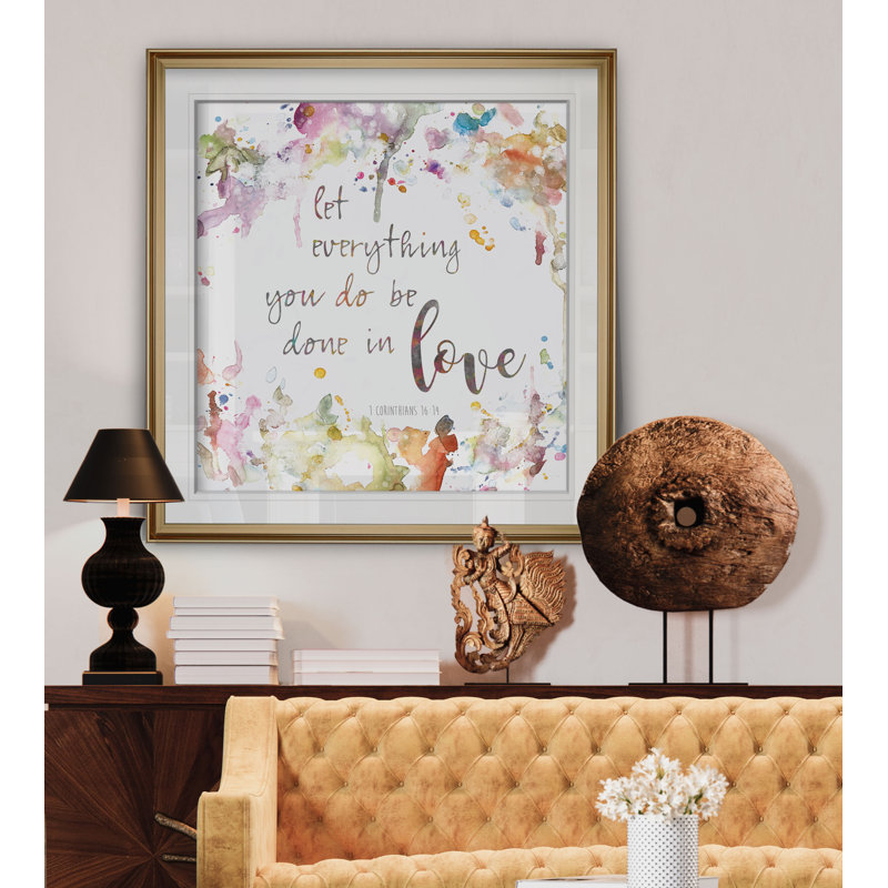 " Done In Love ", 23" H x 23" W x 1.5" D, Gold Framed