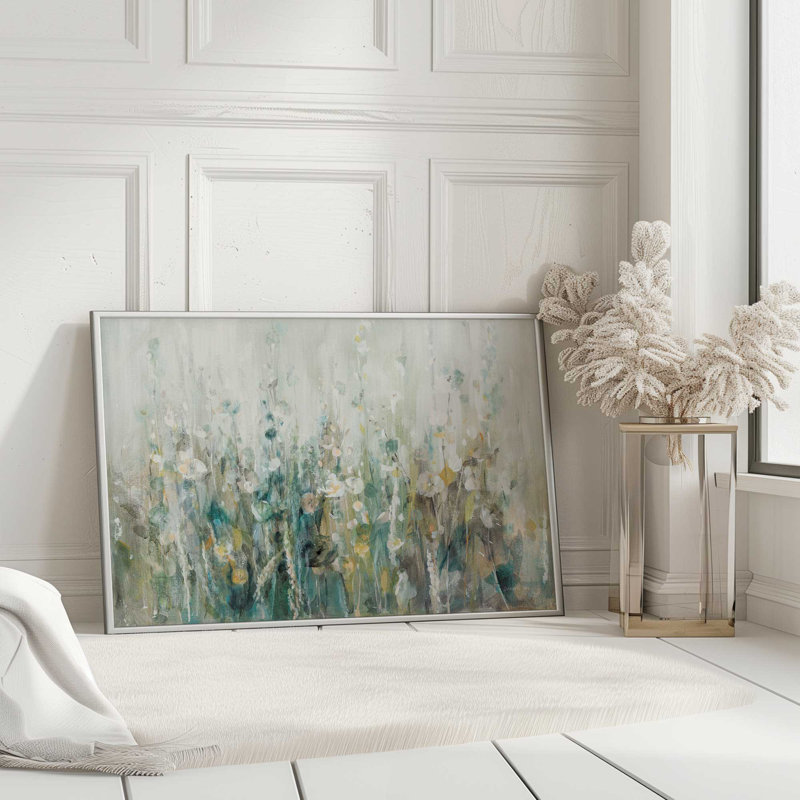 Motif de fleurs sauvages, H 12,25 po x l 15,25 po x P 1,25 po, Cadre en zinc patiné