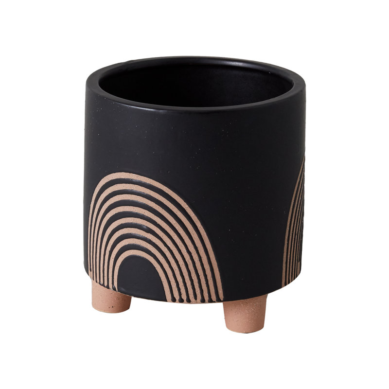 Josiana Handmade Ceramic Pot Planter, 7.5" H x 6.75" W x 6.75" D, Black