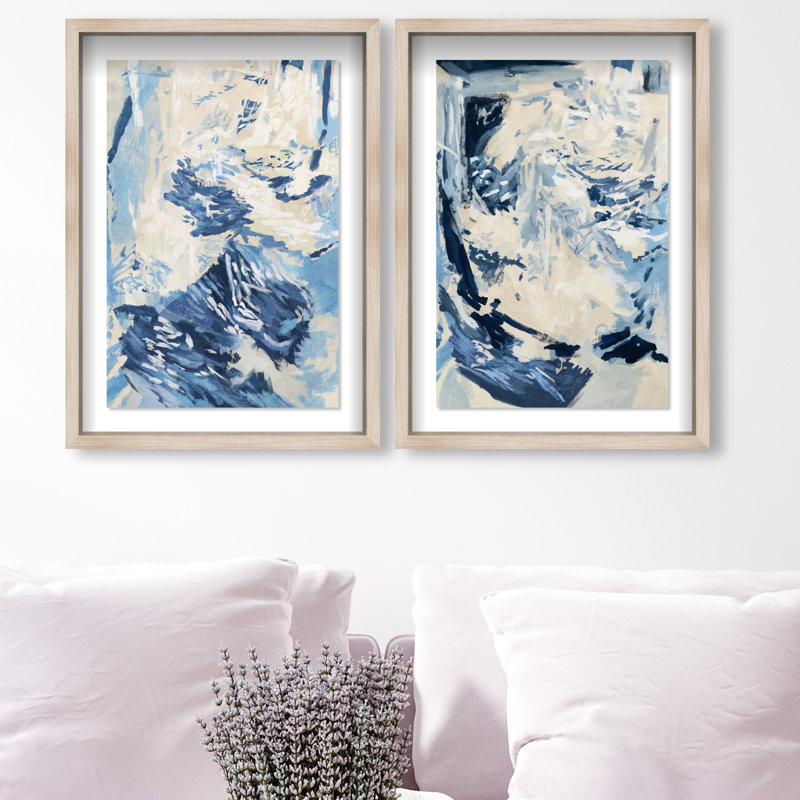 Coastal Feel Set Shadowbox Abstract Print by Oliver Gal, Black Frame, 10 x 15, 17"H x 25"W, Natural Oak Shadowbox