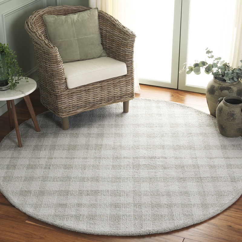 Tapis abstrait 648 ivoire / sauge, Rond 6 pi