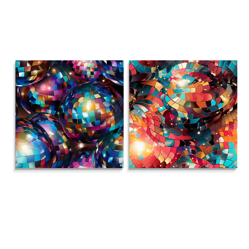Sablan - Ensemble de 2 verres muraux abstraits géométriques en acrylique, H 36 po x l 73 po