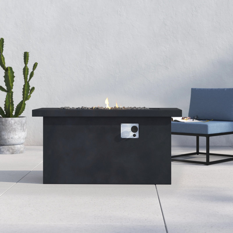 Rashid Rectangle Fire Pit Table, 24" H x 42" W x 20" D, Charcoal