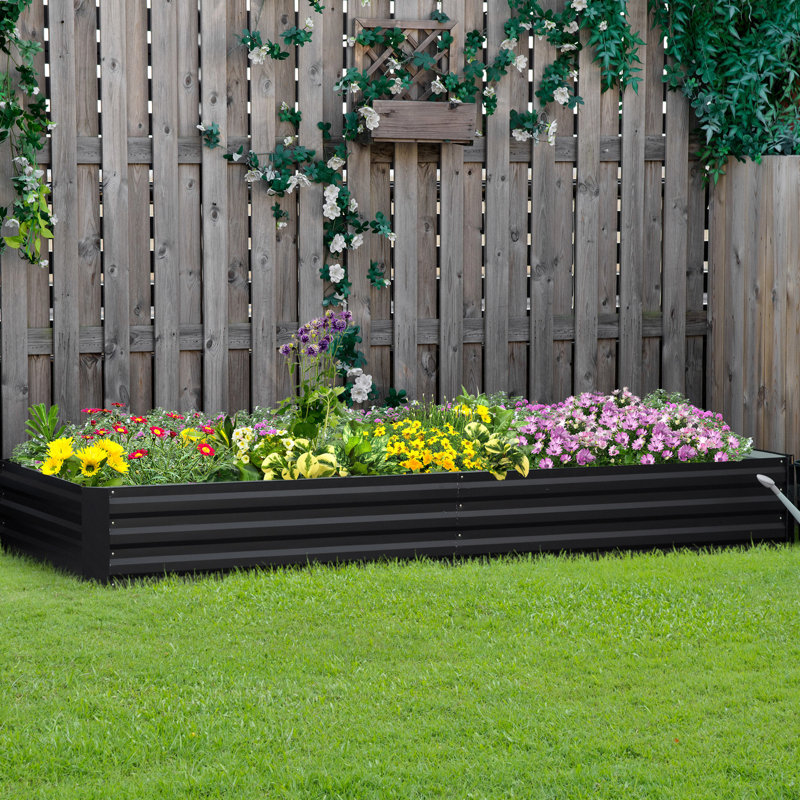 7.9' X 3' 1' Galvanized Metal Raised Garden Bed, Gray Planter For Growing Veggies, Flowers, Herbs, Succulents - Noise Reduction, Plant Protection Feature Bed With Steel, 1'. For Flowers. Gray,