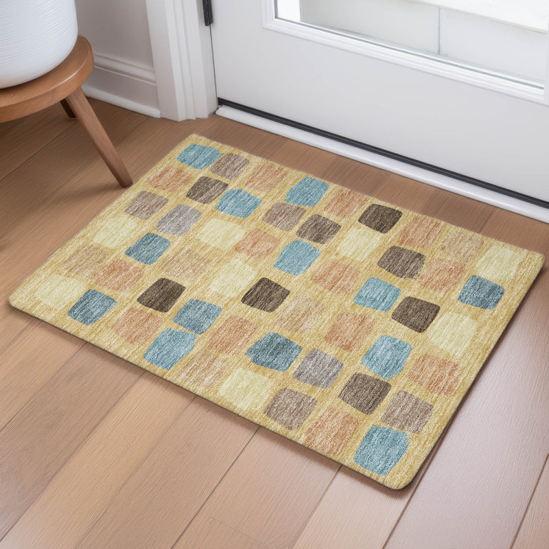 Machine Washable Indoor/Outdoor Chantille ACN2501 Squares Rug, 1'8" x 2'6", Gold