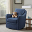 Fauteuil pivotant rembourré à 360 ° avec accoudoirs inclinés et coussin amovible Melby, bleu marine-1448810956