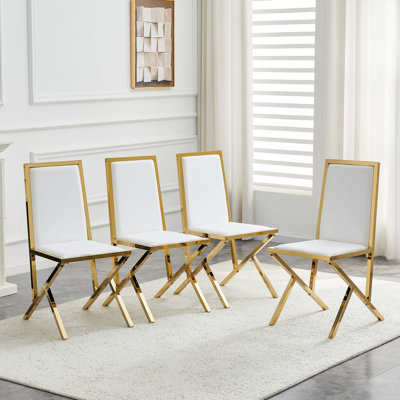 Ensemble de 4 chaises de salle à manger en métal doré encadrées: conception ergonomique, un choix simple et luxueux. Doté de pieds en métal doré de conception unique