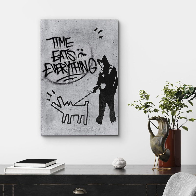 «Time Eats Everything Dog Walk On», reproduction sur toile, Toile tendue, H 18 po x l 12 po x P 1,5 po