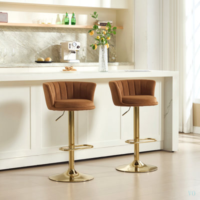 Ensemble de 2 tabourets de bar, avec repose-pieds chromé et base pivotante à hauteur réglable en velours + tabouret de bar simple
