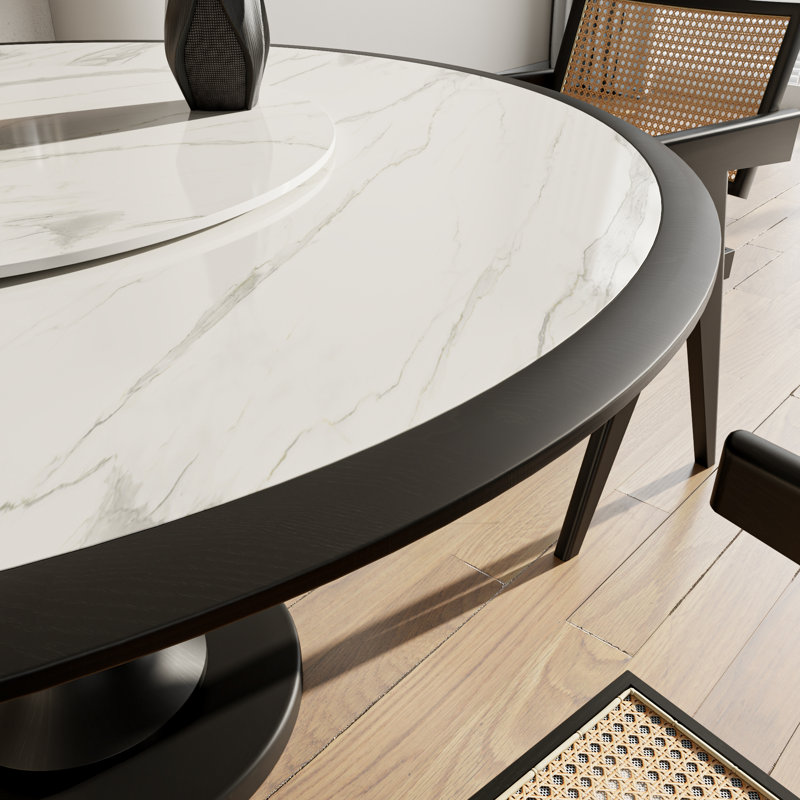 Luxury Modern 4-seater Round Solid Wood Base Dining Table With Lazy Susan
