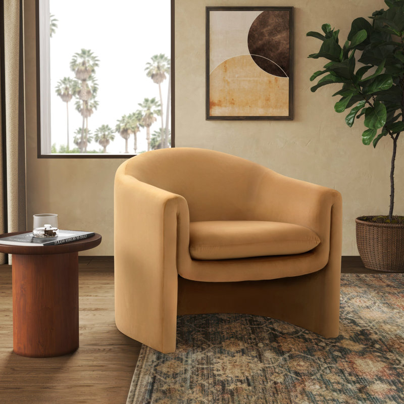 Fauteuil demi-tonneau 32,87 po Pollman, Velours orange citrouille