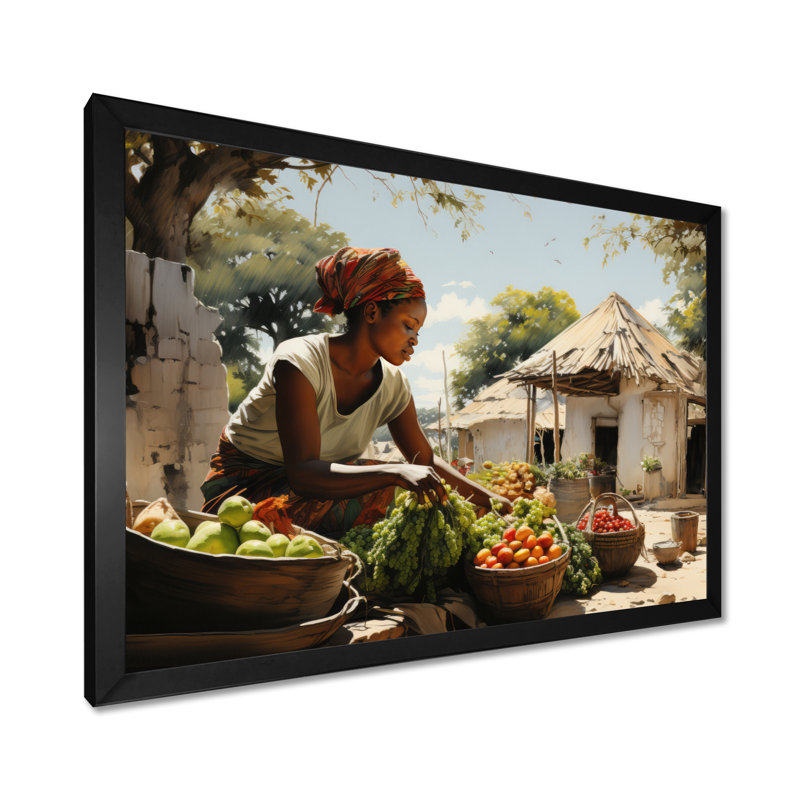 «African Vibrant Market III», reproduction sur toile, H 24 po x l 32 po x P 1 po, Cadre simple noir