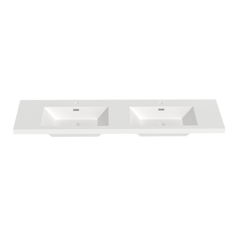 Lavabo de salle de bain double 72 po x l 19,48 po rectangulaire en résine avec trop-plein