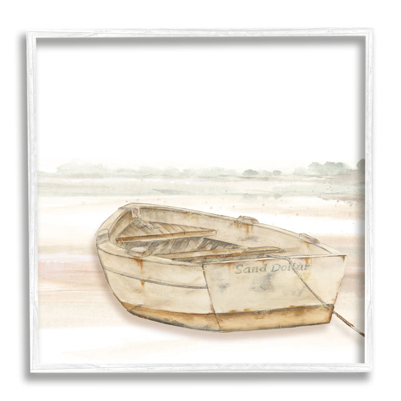 Barque de sable, H 24 po x l 24 po x P 1,5 po, Giclée encadrée blanc bord de mer