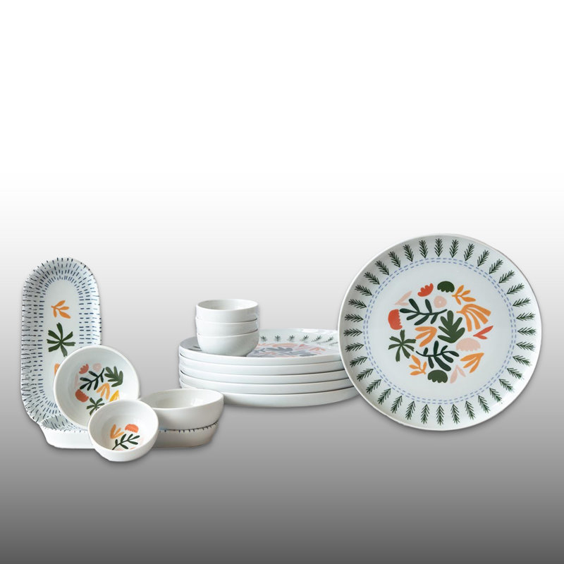 14 Pieces 100% Porcelain Modern Floral Breakfast Set