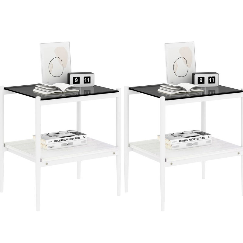 2 tables de bout en verre trempé gris, l 19,1 po x l 15,73 po x H 20,59 po, 110 lb, table gracieuse de style moderne 2, et élégante pour le salon