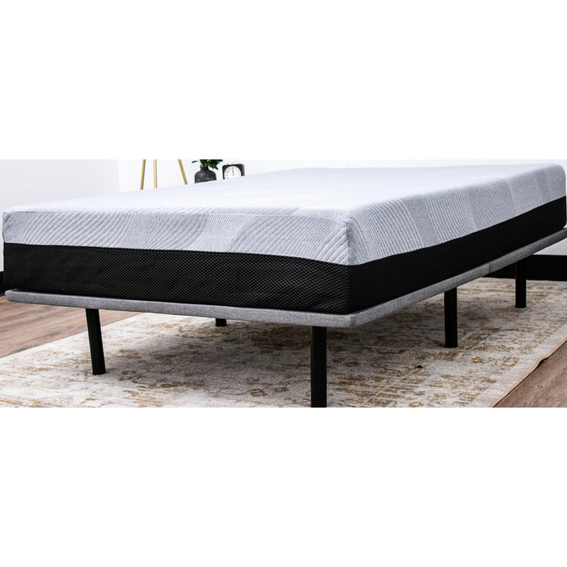 Upholstered Mattress Platform - Black + Gray, Adjustable 6, 1000 Lbs Support, Plywood Base And, Twin