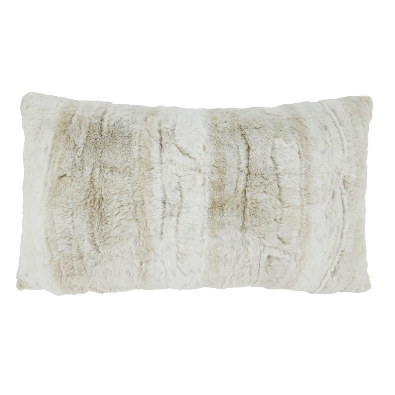 Natural Faux Fur Oblong Throw Pillow 12 x 20 Inch