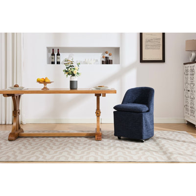 Chaises de salle à manger bleues en tissu de chenille bleues pour 2 personnes avec 360 roues pivotantes et accoudoirs en mousse