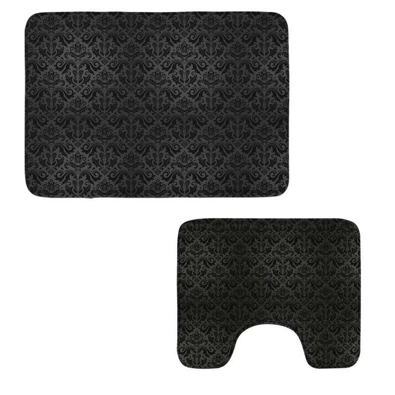  Tapis de salle de bain gris foncé 2 pièces