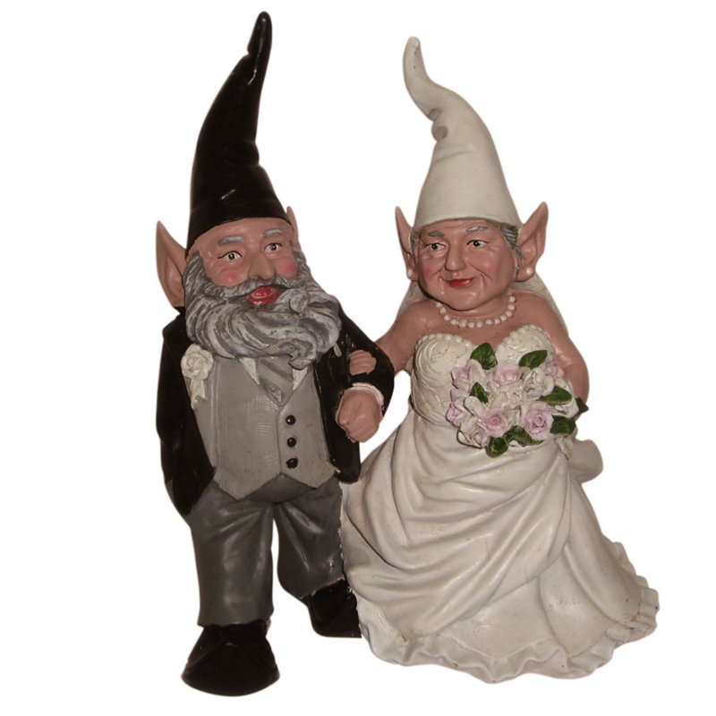 Statue de jardin mariage de mariés Nownay Gnome Bride and Groom, H 7,75 po x l 6,5 po x P 4,13 po
