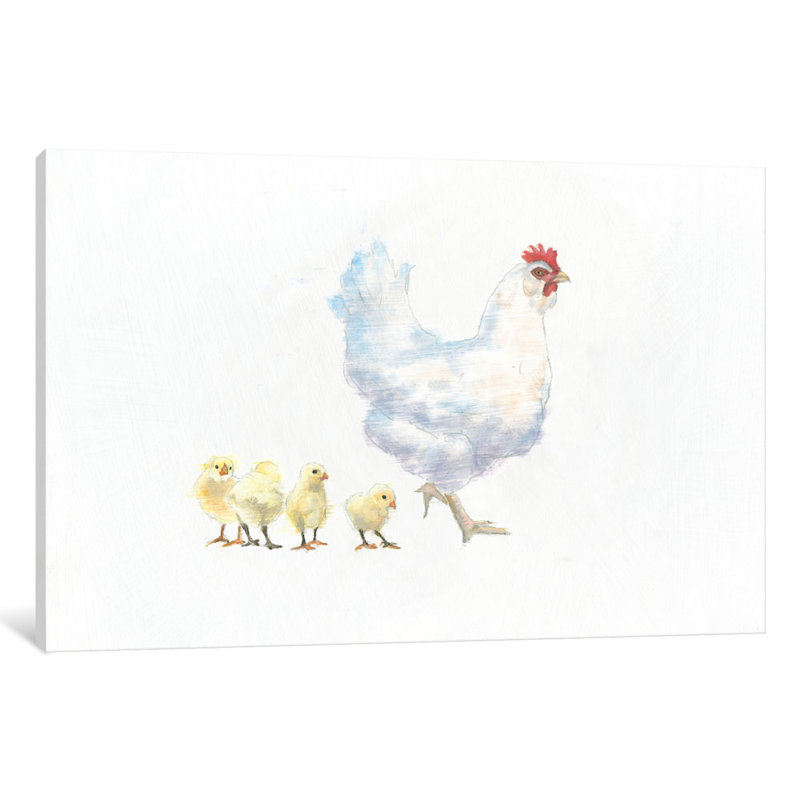 «Hen and Chickens», impression sur toile tendue, H 8 po x l 12 po x P 0,75 po, Pas de tapis, Toile tendue